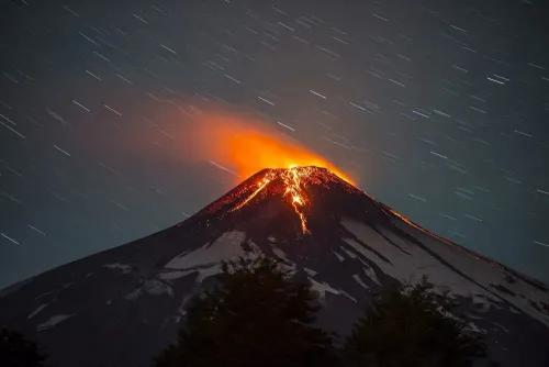 flowing lava at night